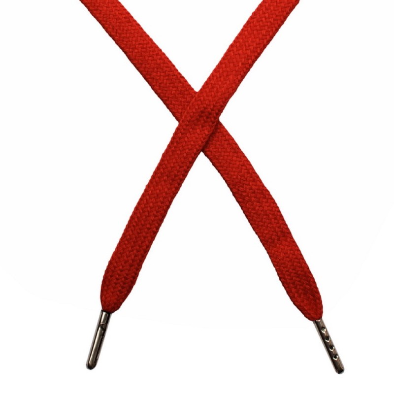 Шнур плоский чулок хлопок 1-1,2*120см с наконечником, цв: красный
