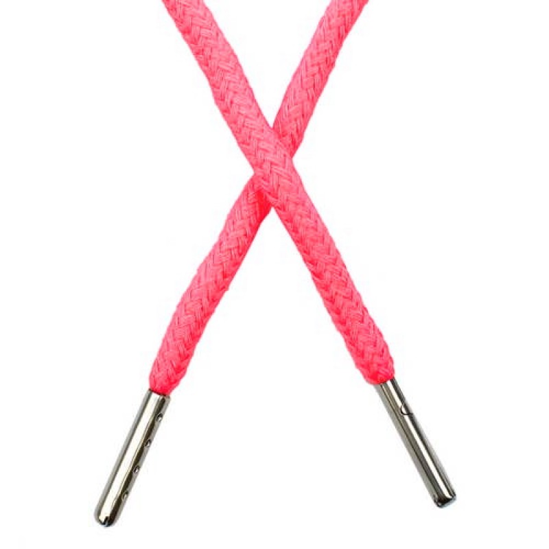 Шнур круглый хлопок 0,5*133см с наконечником, цв: розовый неон