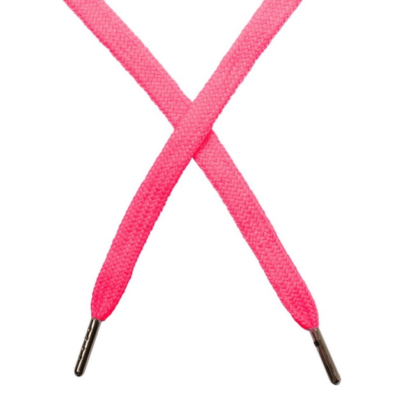 Шнур плоский чулок хлопок 1-1,2*120см с наконечником, цв: розовый неон